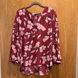NYDJ Floral V-Neck Blouse - Red and Pink